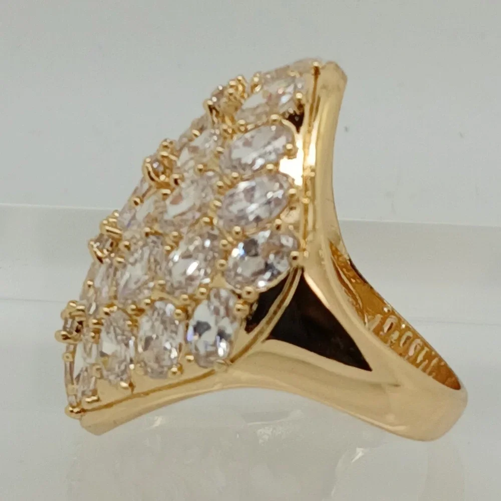 Vintage Huge 90s Oval Cluster Sim Diamond CZ Statement Dome Cocktail Ring Size 9